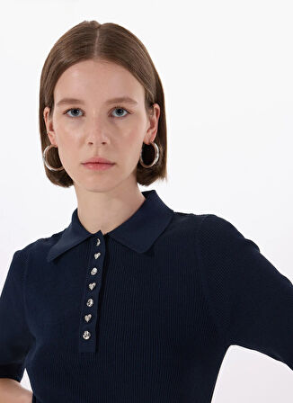 Vero Moda Polo Yaka Dar Lacivert Kazak Kadın VMPEARL 2/4 POLONECK PULLOVER PRM