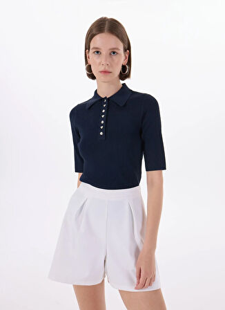 Vero Moda Polo Yaka Dar Lacivert Kazak Kadın VMPEARL 2/4 POLONECK PULLOVER PRM