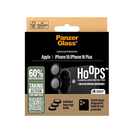 PanzerGlass iPhone 16/16 Plus Hoops Siyah Kamera Koruyucu