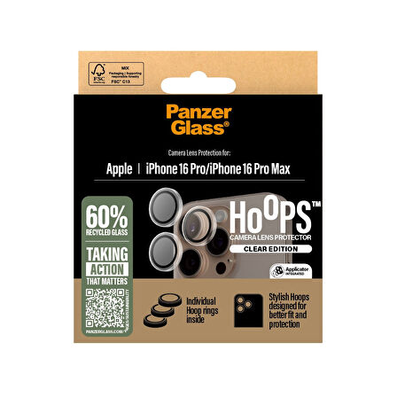 PanzerGlass iPhone 16 Pro/16 Pro Max Hoops Transparan Kamera Koruyucu