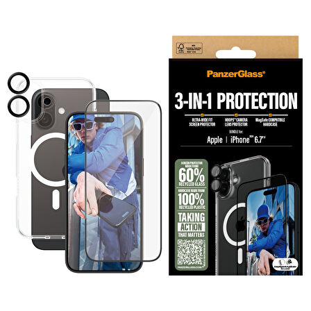 PanzerGlass iPhone 16 Plus 3 in 1 Bundle Ekran & Kamera Koruyucu & Kılıf