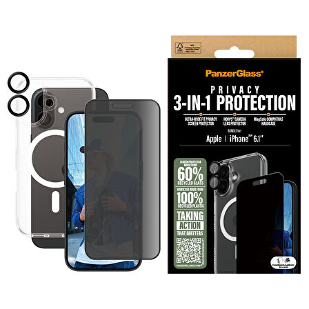 PanzerGlass iPhone 16 3 in 1 Privacy Bundle Ekran & Kamera Koruyucu & Kılıf