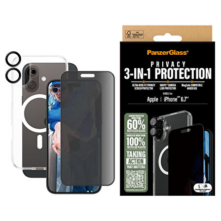 PanzerGlass iPhone 16 Plus 3 in 1 Privacy Bundle Ekran & Kamera Koruyucu & Kılıf