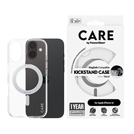 CARE by PanzerGlass iPhone 16 Feature Kickstand & MagSafe - Gümüş Kılıf