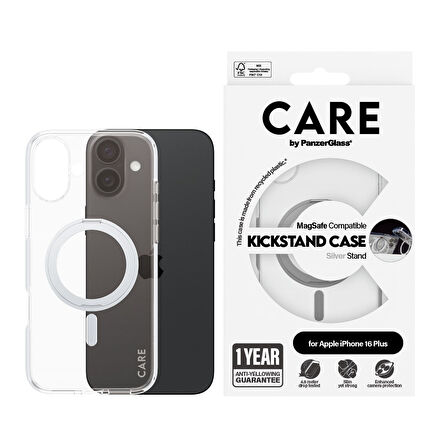 CARE by PanzerGlass iPhone 16 Plus Feature Kickstand & MagSafe - Gümüş Kılıf