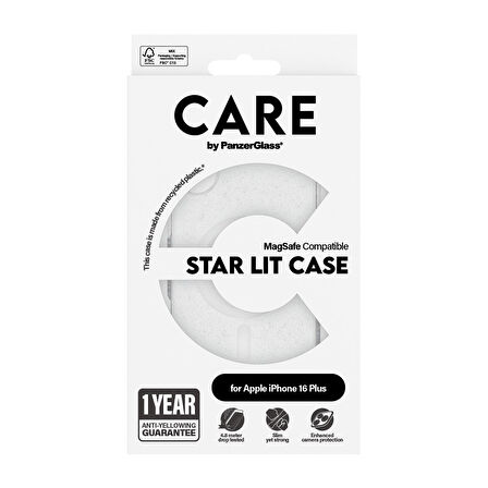 CARE by PanzerGlass iPhone 16 Plus Flagship Kapak & Kılıf Star Lit MagSafe - Beyaz Kılıf