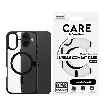 CARE by PanzerGlass iPhone 16 Flagship Urban Combat & MagSafe - Siyah Çerçeve Kılıf