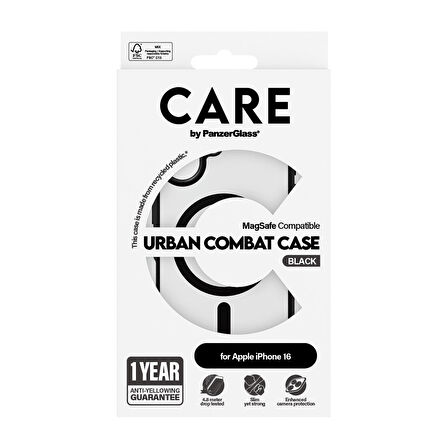 CARE by PanzerGlass iPhone 16 Flagship Urban Combat & MagSafe - Siyah Çerçeve Kılıf