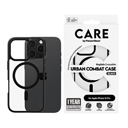 CARE by PanzerGlass iPhone 16 Pro Flagship Urban Combat & MagSafe - Siyah Çerçeve Kılıf