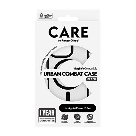 CARE by PanzerGlass iPhone 16 Pro Flagship Urban Combat & MagSafe - Siyah Çerçeve Kılıf