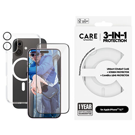 CARE by PanzerGlass iPhone 16 Plus Flagship 3 in 1 Bundle Ekran & Kamera Koruyucu & Kılıf