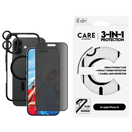 CARE by PanzerGlass iPhone 16 Flagship 3 in 1 Privacy Bundle Ekran & Kamera Koruyucu & Kılıf