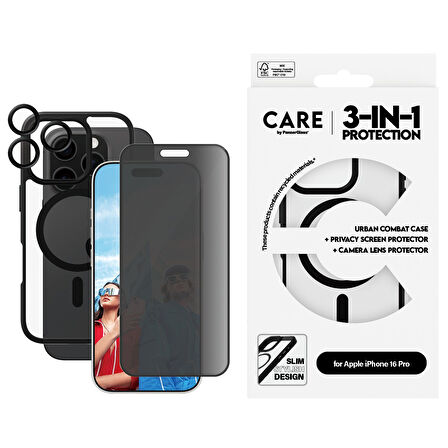 CARE by PanzerGlass iPhone 16 Pro Flagship 3 in 1 Privacy Bundle Ekran & Kamera Koruyucu & Kılıf