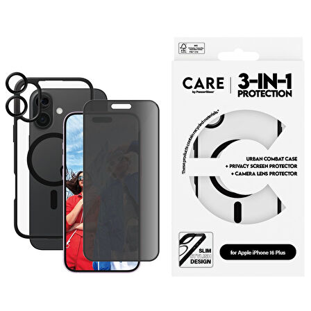 CARE by PanzerGlass iPhone 16 Plus Flagship 3 in 1 Privacy Bundle Ekran & Kamera Koruyucu & Kılıf