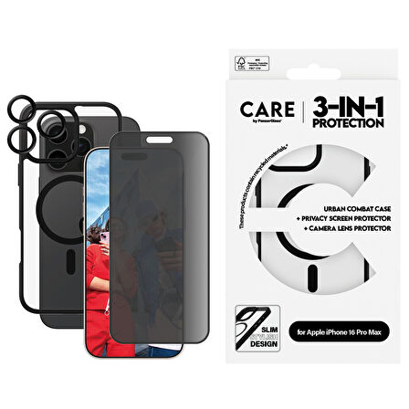 CARE by PanzerGlass iPhone 16 Pro Max Flagship 3 in 1 Privacy Bundle Ekran & Kamera Koruyucu & Kılıf