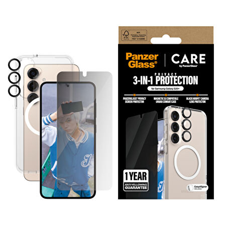 CARE by PanzerGlass Flagship Samsung Galaxy S25+ 3'lü Çerçeve Aparatlı Gizli/Hayalet Ekranlı Set