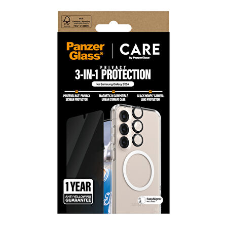 CARE by PanzerGlass Flagship Samsung Galaxy S25+ 3'lü Çerçeve Aparatlı Gizli/Hayalet Ekranlı Set