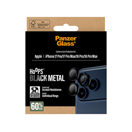 PanzerGlass Hoops iPhone 17 Pro | iPhone 17 Pro Max | iPhone 16 Pro | 16 Pro Max Black Kamera Lens Koruyucu