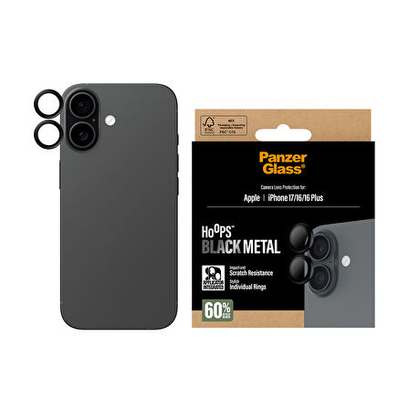 PanzerGlass Hoops iPhone 17 | iPhone 16 | 16 Plus Siyah Kamera Lens Koruyucu
