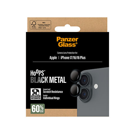 PanzerGlass Hoops iPhone 17 | iPhone 16 | 16 Plus Siyah Kamera Lens Koruyucu
