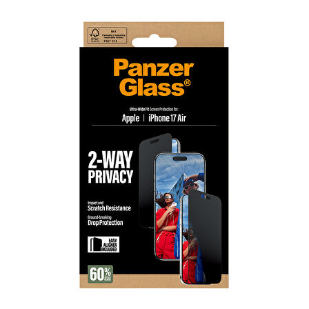 PanzerGlass iPhone Air | Ultra-Wide Fit Çerçeve Aparatlı 2 Yönlü Gizli/Hayalet Ekran Koruyucu