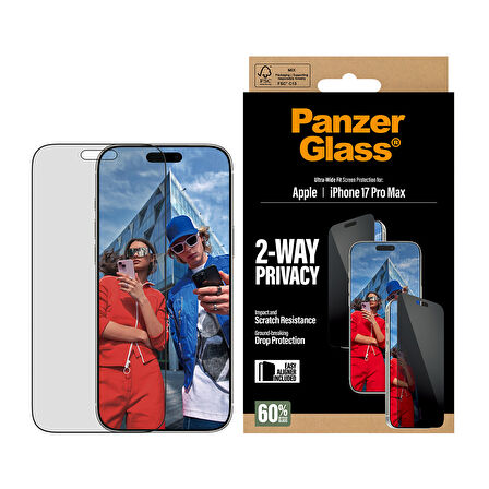 PanzerGlass iPhone 17 Pro Max | Ultra-Wide Fit Çerçeve Aparatlı 2 Yönlü Gizli/Hayalet Ekranlı Koruyucu