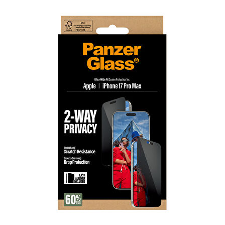 PanzerGlass iPhone 17 Pro Max | Ultra-Wide Fit Çerçeve Aparatlı 2 Yönlü Gizli/Hayalet Ekranlı Koruyucu