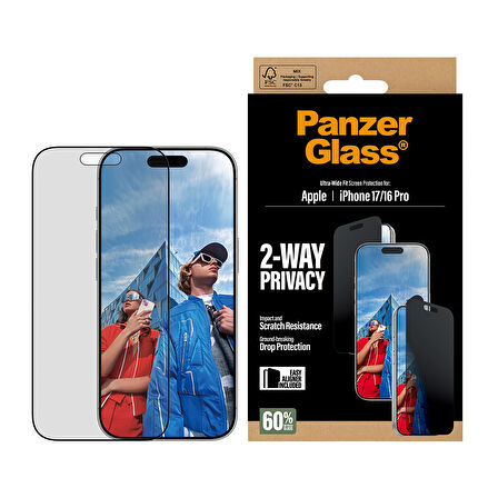 PanzerGlass iPhone 17 | iPhone 16 Pro | Ultra-Wide Fit Çerçeve Aparatlı 2 Yönlü Gizli/Hayalet Ekranlı Koruyucu