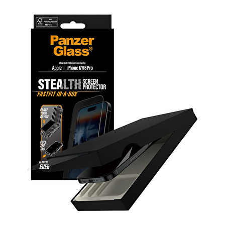 PanzerGlass® Stealth Siyah Çerçeveli Ekran Koruyucu iPhone 17 | iPhone 16 Pro | Ultra-Geniş Uyumlu | Fastfit in-a-box