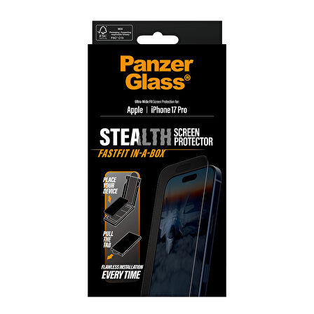 PanzerGlass iPhone 17 Pro | Ultra-Wide Fit ve Stealth Siyah Çerçeveli Ekran Koruyucu - Fast Fit Uygulama Aparatlı