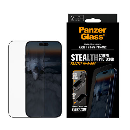 PanzerGlass iPhone 17 Pro Max | Ultra-Wide Fit Stealth Siyah Çerçeveli Ekran Koruyucu - Fast Fit Uygulama Aparatlı