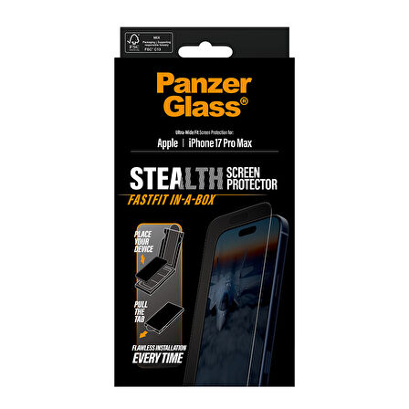 PanzerGlass iPhone 17 Pro Max | Ultra-Wide Fit Stealth Siyah Çerçeveli Ekran Koruyucu - Fast Fit Uygulama Aparatlı
