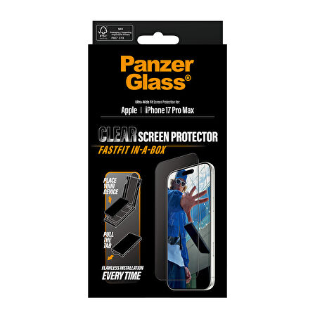 PanzerGlass  iPhone 17 Pro Max | Ultra-Wide Fit Siyah Çerçeveli Ekran Koruyucu - Fast Fit Uygulama Aparatlı
