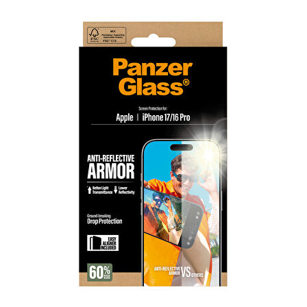 PanzerGlass iPhone Anti-Reflective Armor 17 | iPhone 16 Pro Çerçeve Aparatlı Armor Ekran Koruyucu