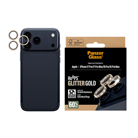 PanzerGlass Hoops iPhone 17 Pro | iPhone 17 Pro Max | iPhone 16 Pro | 16 Pro Max Glitter Gold Kamera Lens Koruyucu