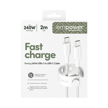 PanzerGlass® Empower Racing 240W USB-C - USB-C Kablo 2 m - Gümüş / Beyaz