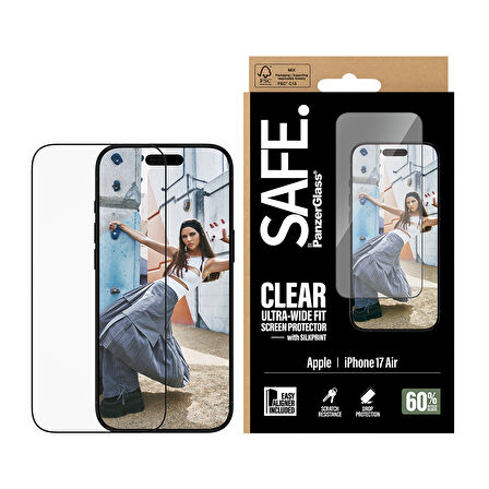 SAFE. by PanzerGlass iPhone Air | Ultra-Wide Fit Çerçeve Aparatlı Siyah Çerçeveli Ekran Koruyucu