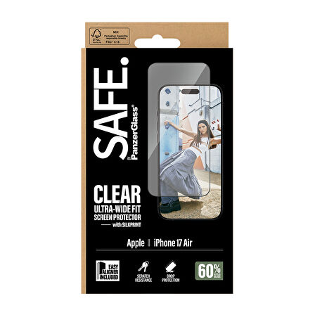 SAFE. by PanzerGlass iPhone Air | Ultra-Wide Fit Çerçeve Aparatlı Siyah Çerçeveli Ekran Koruyucu