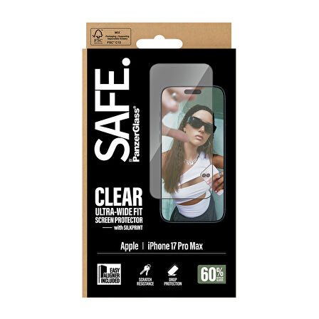 SAFE. by PanzerGlass iPhone 17 Pro Max | Ultra-Wide Fit Siyah Çerçeveli Ekran Koruyucu - Çerçeve Aparatlı