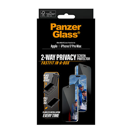 PanzerGlass Privacy iPhone 17 Pro Max | Ultra-Wide Fit Siyah Çerçeveli Gizli/Hayalet Ekran Koruyucu - Fast Fit Uygulama Aparatlı