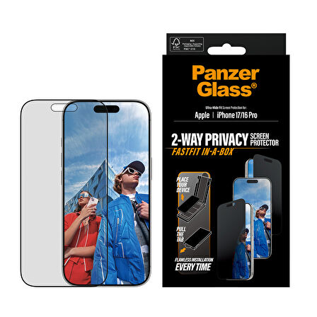 PanzerGlass iPhone 17 | iPhone 16 Pro | Ultra-Wide Fit Siyah Çerçeveli Gizli/Hayalet Ekran Koruyucu - Fast Fit Uygulama Aparatlı