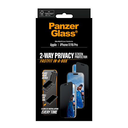 PanzerGlass iPhone 17 | iPhone 16 Pro | Ultra-Wide Fit Siyah Çerçeveli Gizli/Hayalet Ekran Koruyucu - Fast Fit Uygulama Aparatlı