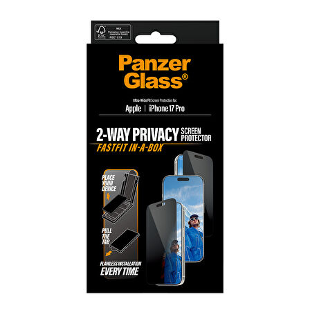 PanzerGlass Privacy iPhone 17 Pro | Ultra-Wide Fit Siyah Çerçeveli Gizli/Hayalet Ekran Koruyucu - Fast Fit Uygulama Aparatlı