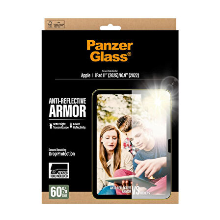 PanzerGlass® Yansıma Önleyici Armor Ekran Koruyucu - iPad 11 inç (2025) / 10,9 inç (2022) - Ultra Geniş Uyum, FastFit aracı ile