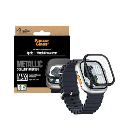 PanzerGlass® Metal Çerçeveli Siyah Ekran Koruyucu - Apple Watch 2025 | 49 mm