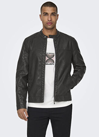Only & Sons Normal Siyah Erkek Ceket ONSMIKE PU RACER JACKET OTW NOOS