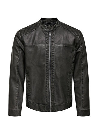 Only & Sons Normal Siyah Erkek Ceket ONSMIKE PU RACER JACKET OTW NOOS