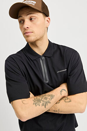 Jack & Jones Erkek Jcofusıon Regular Fit Fermuarlı Polo Yaka Kısa Kollu T-Shirt 12273127 Siyah