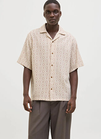 Jack & Jones Rahat Bej Erkek Gömlek 12273289_JPRBLUVINCENT PRINT RESORT