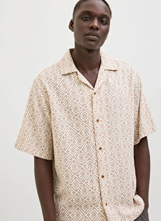 Jack & Jones Rahat Bej Erkek Gömlek 12273289_JPRBLUVINCENT PRINT RESORT